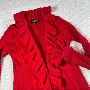 Liza Byrd The Paige Ruffle Cardigan Sweater Red Size Small**
